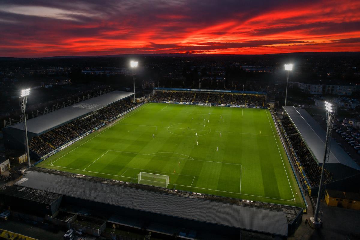 Floodlit football stadium